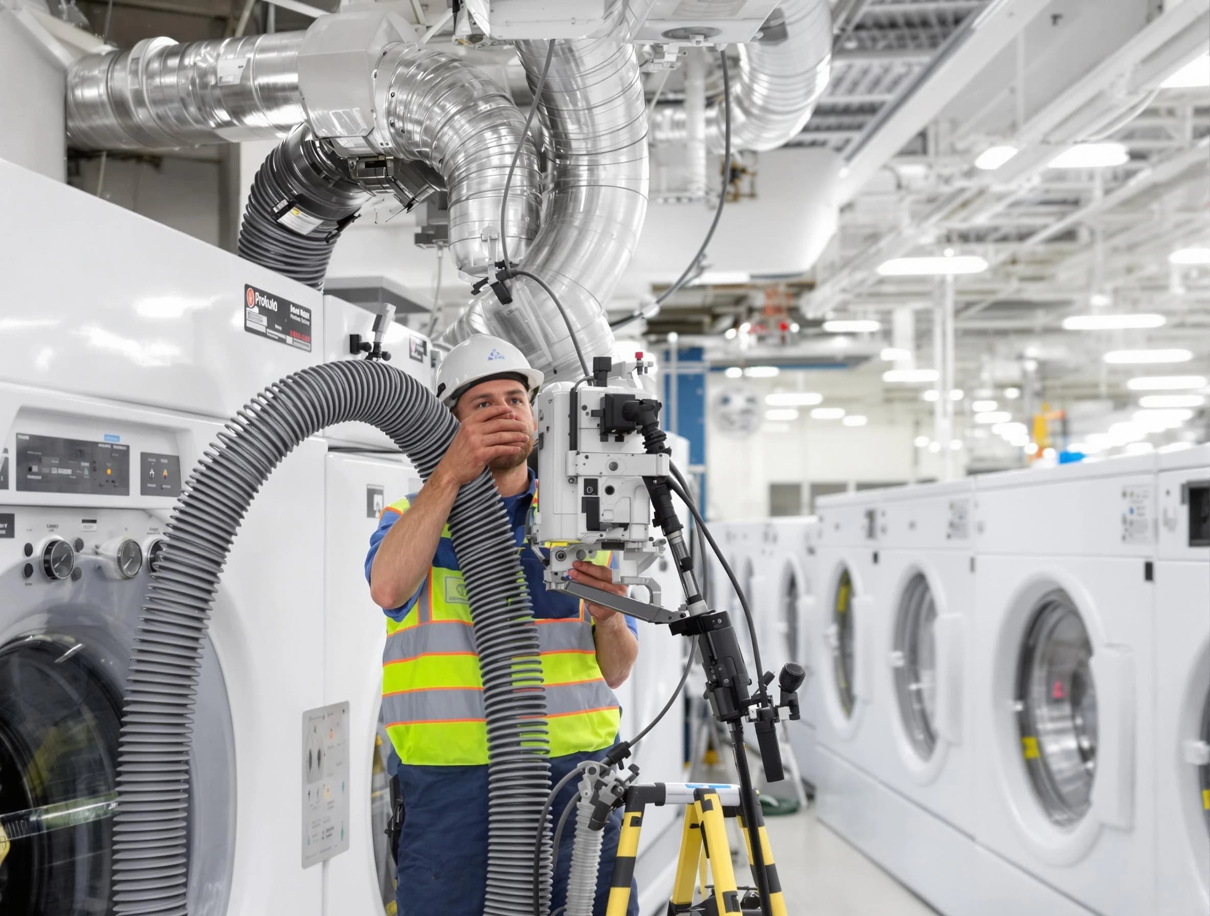 Magna Dryer Vent Cleaning team performing commercial-grade dryer vent cleaning at a business facility in Magna